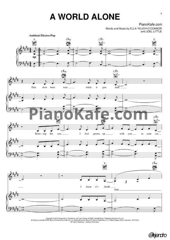 Ноты Lorde - A world alone - PianoKafe.com