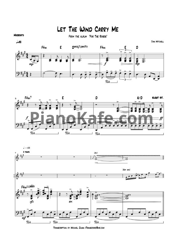 Ноты Joni Mitchell - Let the wind carry me (Версия 2) - PianoKafe.com
