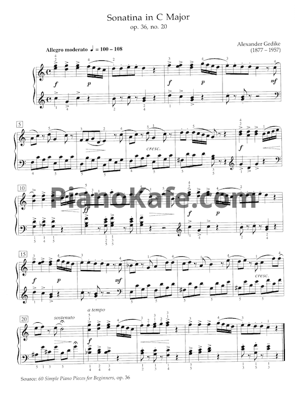 Ноты Александр Гедике - Сонатина до мажор (Соч. 36, №20) - PianoKafe.com