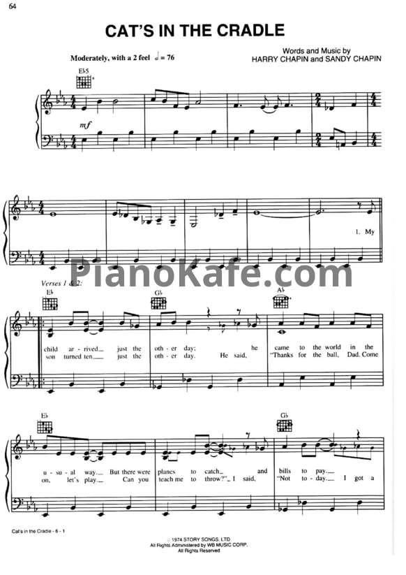 Ноты Harry Chapin - Cats in the cradle - PianoKafe.com