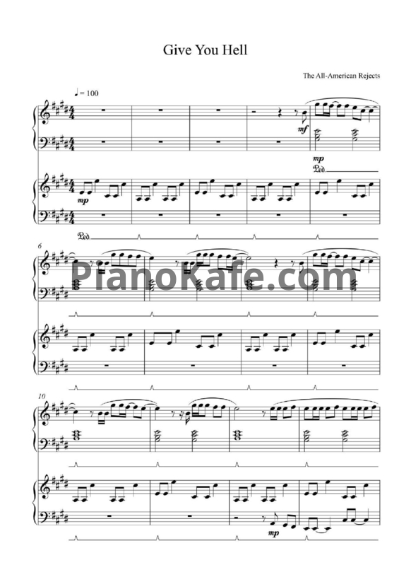 Ноты The All-American Rejects - Give you hell (для фортепиано в 4 руки) - PianoKafe.com