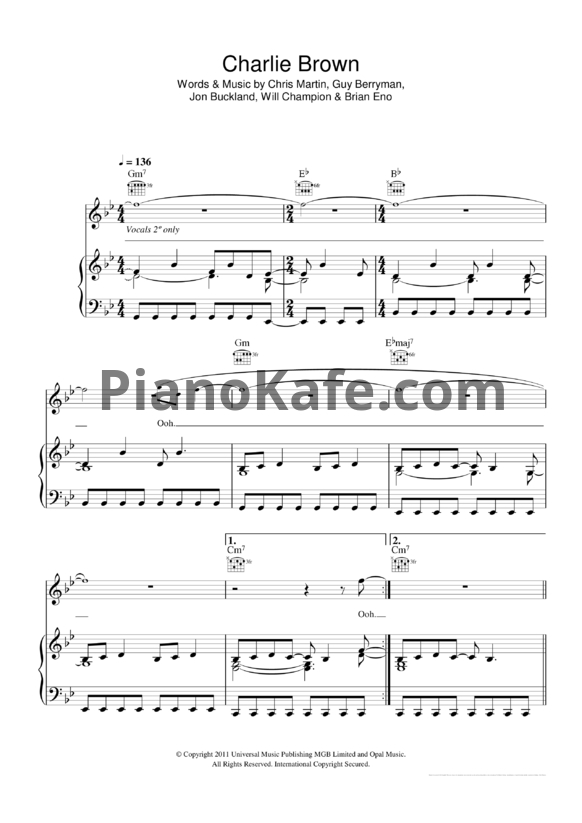 Ноты Coldplay - Charlie Brown - PianoKafe.com