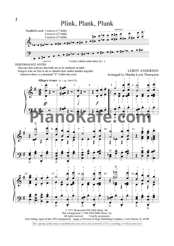 Ноты Leroy Anderson - Plink, Plank, Plunk - PianoKafe.com
