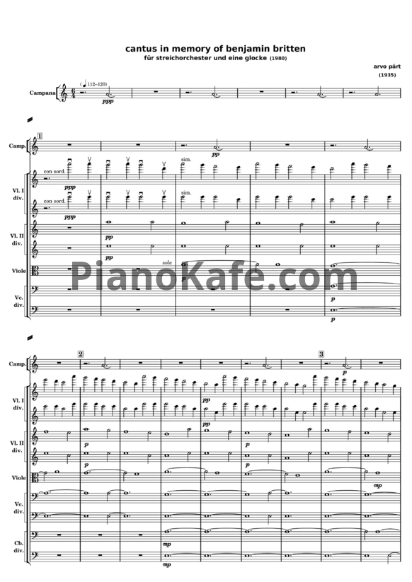 Ноты Арво Пярт - Cantus in memory of Benjamin Britten - PianoKafe.com