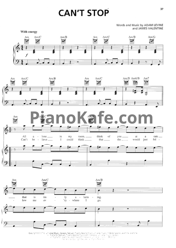 Ноты Maroon 5 - Can't stop - PianoKafe.com