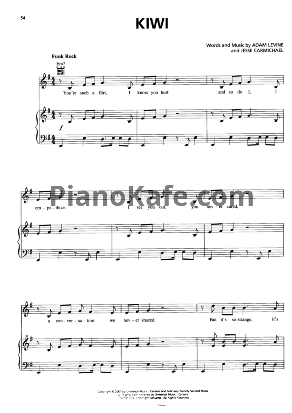 Ноты Maroon 5 - Kiwi - PianoKafe.com