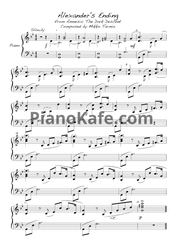 Ноты Mikko Tarmia - Alexander's ending - PianoKafe.com