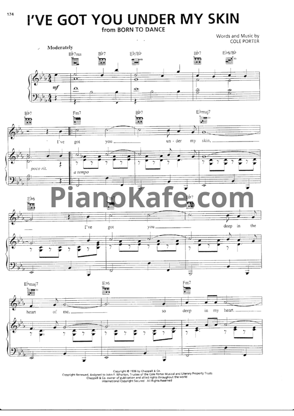 Ноты Cole Porter - I've got you under my skin - PianoKafe.com