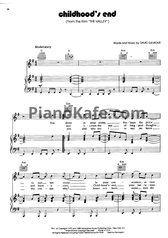 Ноты Pink Floyd - Childhood's end - PianoKafe.com