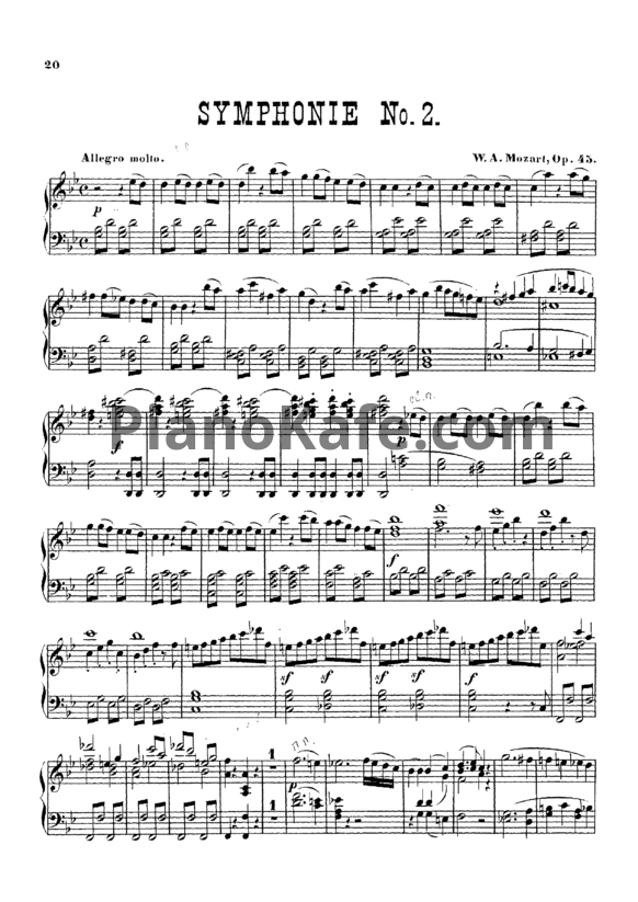 Ноты В. Моцарт - Симфония №2 си минор (Op. 45) - PianoKafe.com