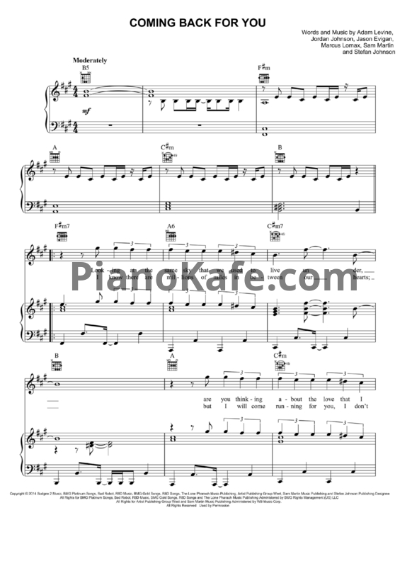 Ноты Maroon 5 - Coming back for you - PianoKafe.com