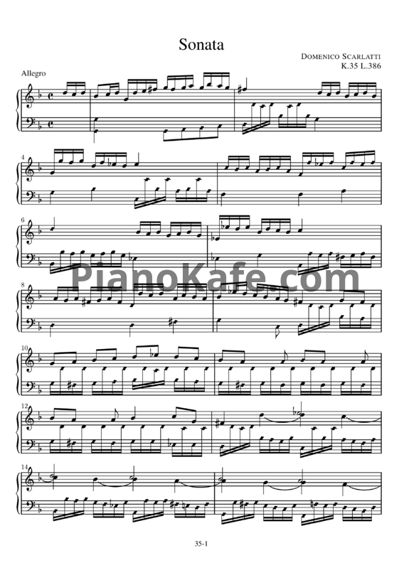 Ноты Д. Скарлатти - Соната K35/L386 - PianoKafe.com