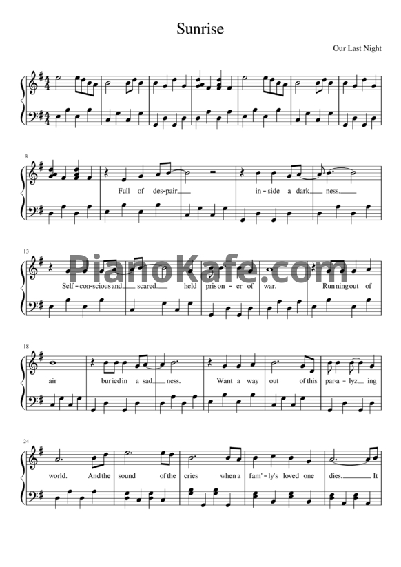 Ноты Our Last Night - Sunrise - PianoKafe.com