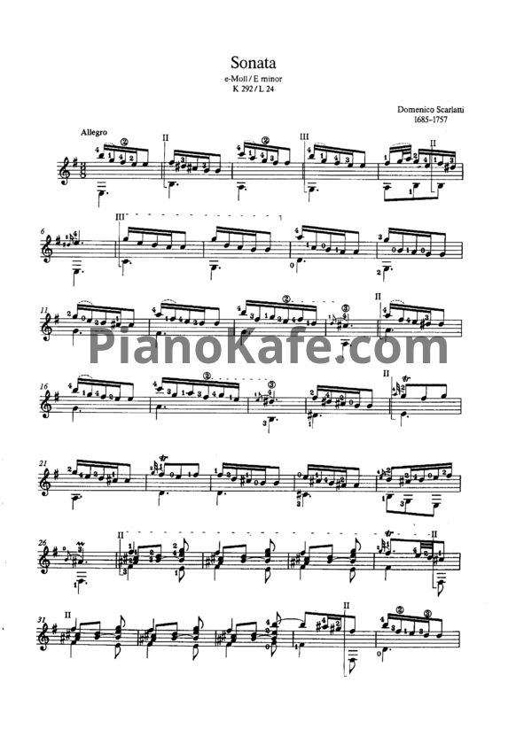 Ноты Д. Скарлатти - Соната K292/L24 - PianoKafe.com