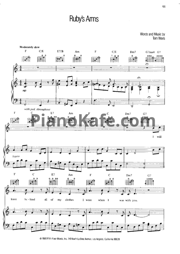 Ноты Tom Waits - Ruby's arms - PianoKafe.com