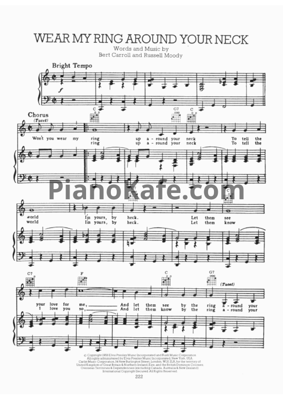 Ноты Elvis Presley - Wear my ring around your neck - PianoKafe.com