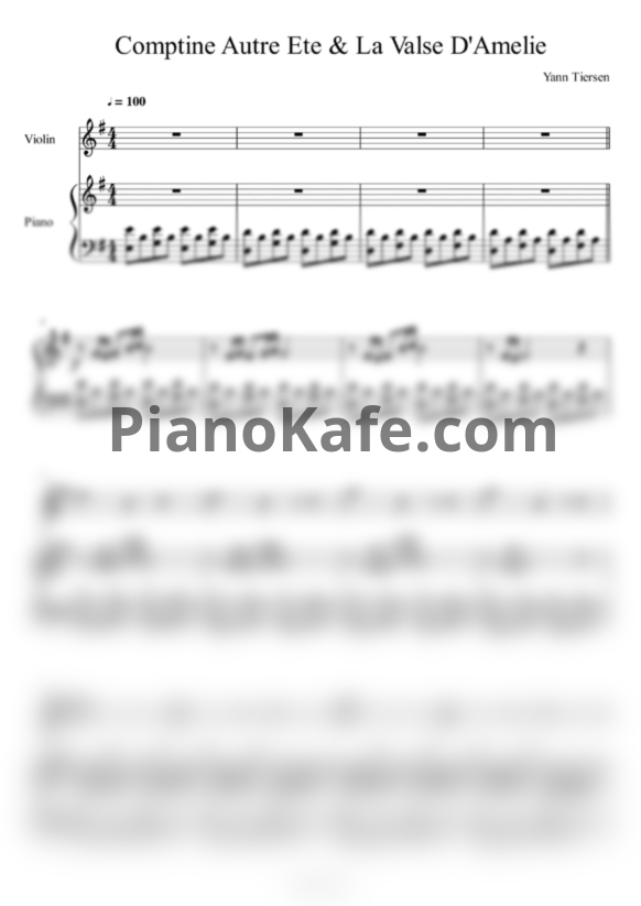 Ноты Yann Tiersen - Comptine autre ete & La valse D'Amelie - PianoKafe.com