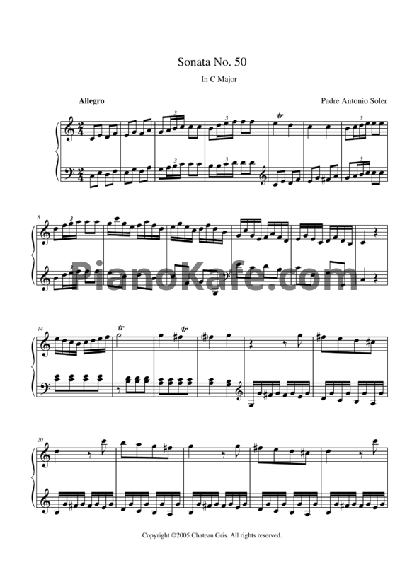 Ноты Antonio Soler - Sonata No. 50 in C major - PianoKafe.com