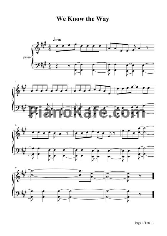 Ноты Lin-Manuel Miranda - We know the way - PianoKafe.com