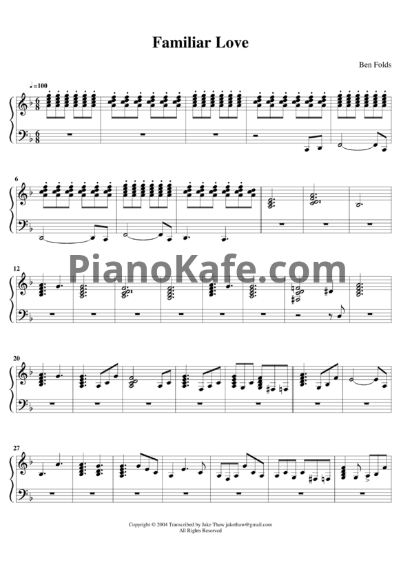 Ноты Ben Folds - Familiar love - PianoKafe.com