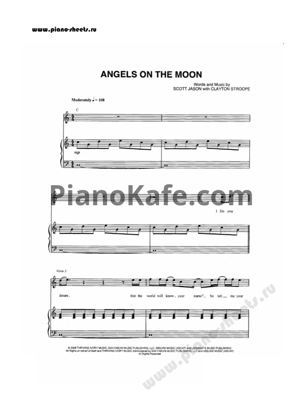 Ноты Thriving Ivory - Angels on the moon - PianoKafe.com