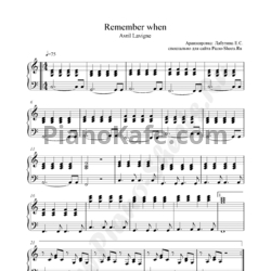 Ноты Avril Lavigne - Remember when - предпросмотр