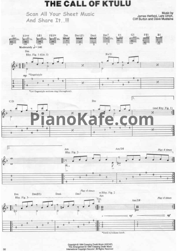 Ноты Metallica - Call of the Ktulu - PianoKafe.com