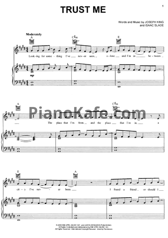 Ноты The Fray - Trust me - PianoKafe.com