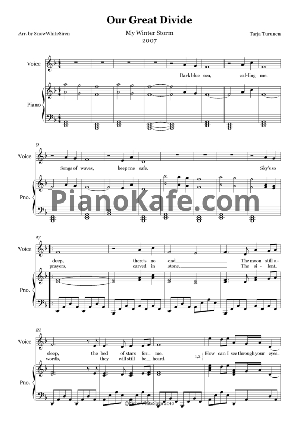 Ноты Tarja Turunen - Our great divide - PianoKafe.com