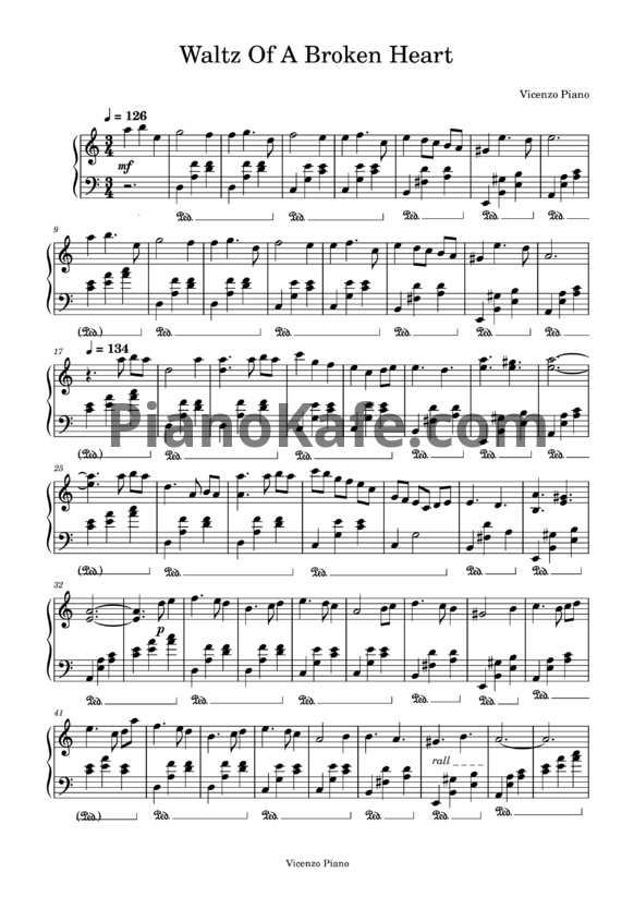 Ноты Vicenzo Piano - Waltz Of A Broken Heart - PianoKafe.com