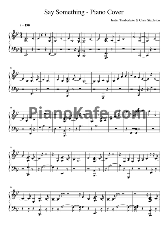 Ноты Justin Timberlake feat. Chris Stapleton - Say something - PianoKafe.com