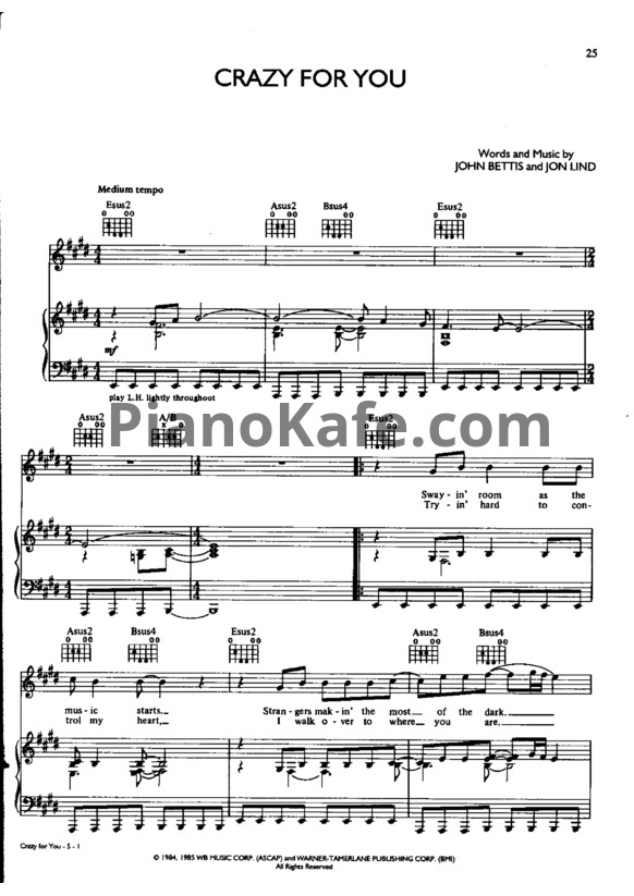 Ноты Madonna - Crazy for you - PianoKafe.com