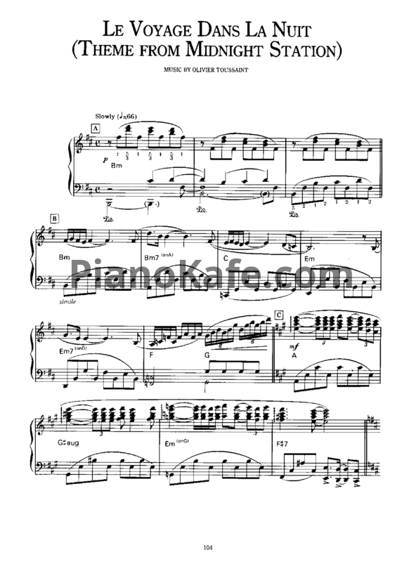 Ноты Richard Clayderman - Le Voyage Dans La Nuit (Theme From Midnight Station) - PianoKafe.com