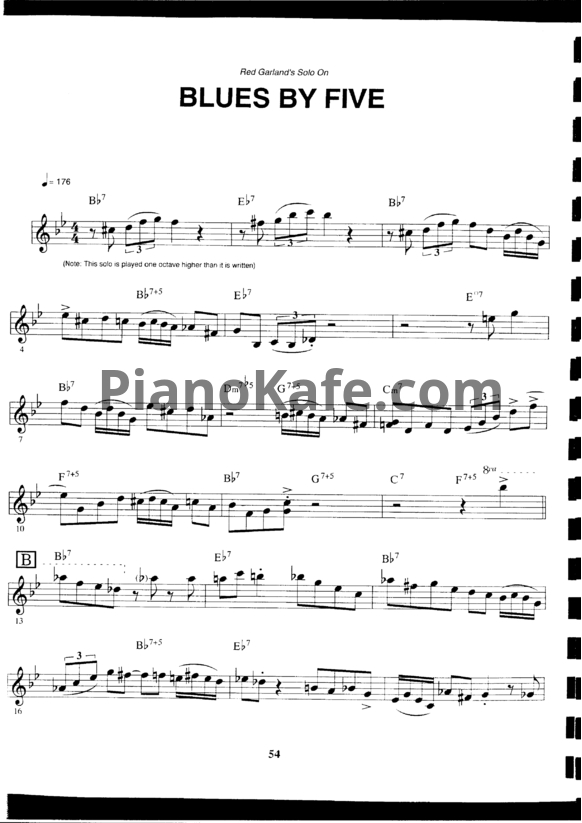 Ноты Red Garland - Blues by five (Piano solo) - PianoKafe.com