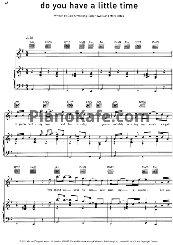Ноты Dido - Do you have a little time - PianoKafe.com