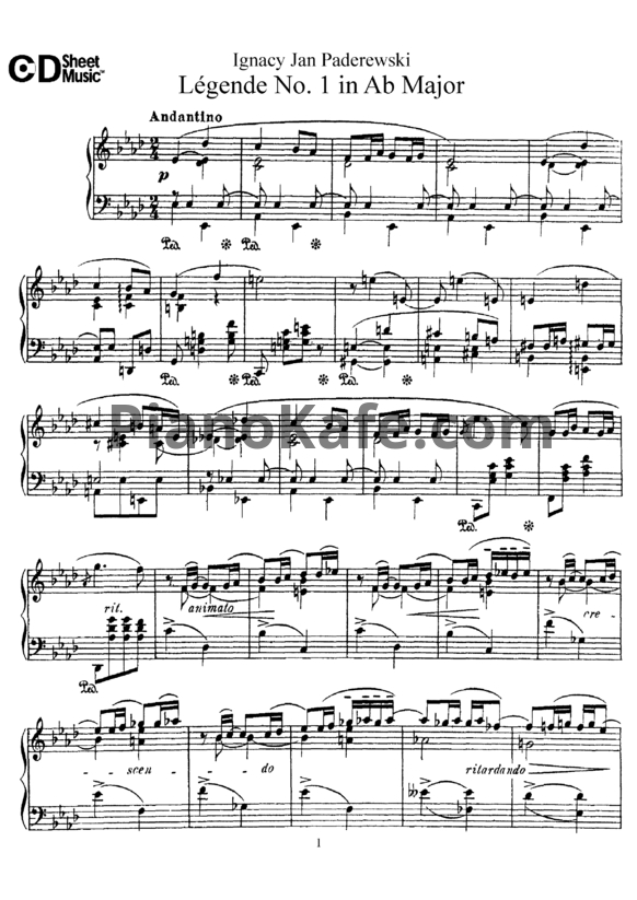 Ноты И. Падеревский - Легенда №1 ля-бемоль мажор (Op. 16, №1) - PianoKafe.com