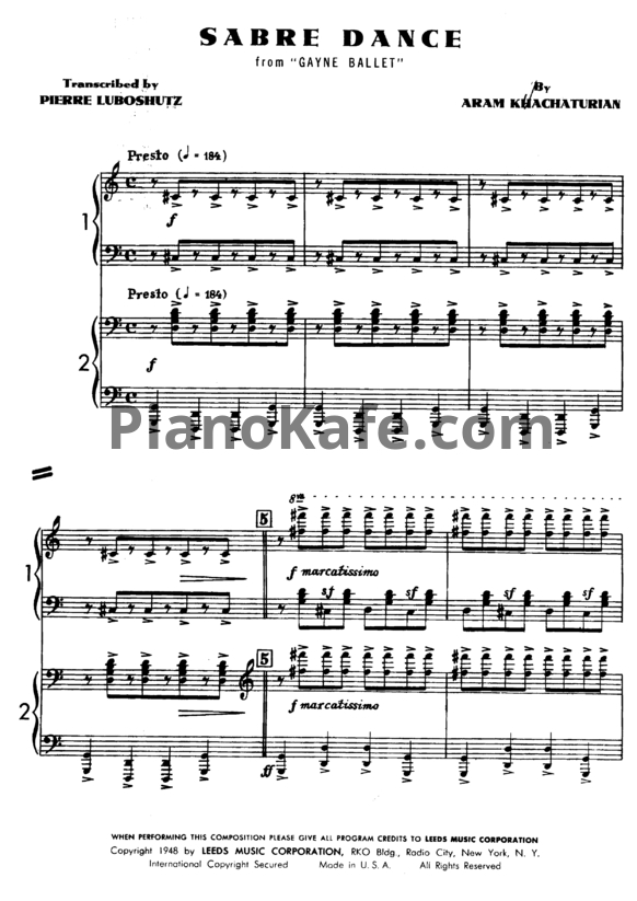 Ноты Арам Хачатурян - Танец с саблями (для фортепиано в 4 руки) - PianoKafe.com