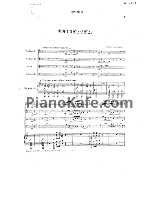 Ноты Камиль Сен-Санс - Фортепианный квинтет ля минор (Op. 14, партитура) - PianoKafe.com