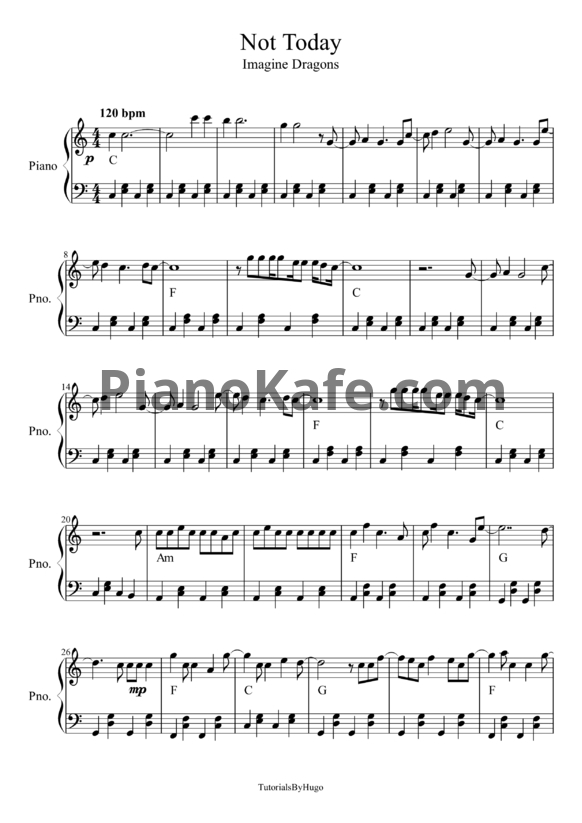 Ноты Imagine Dragons - Not today - PianoKafe.com