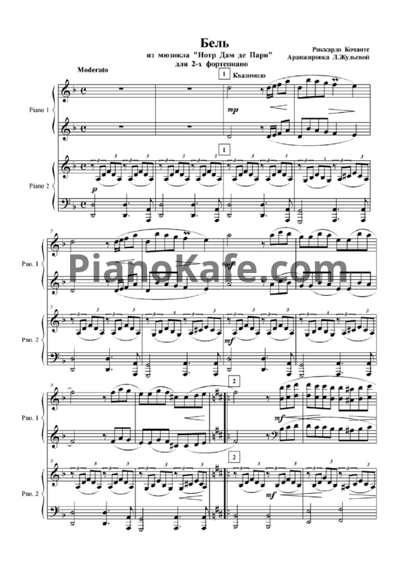 Ноты Riccardo Cocciante - Belle (для фортепиано в 4 руки) - PianoKafe.com