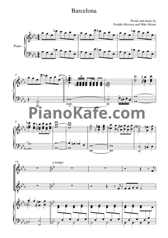 Ноты Freddie Mercury & Montserrat Caballe - Barcelona - PianoKafe.com
