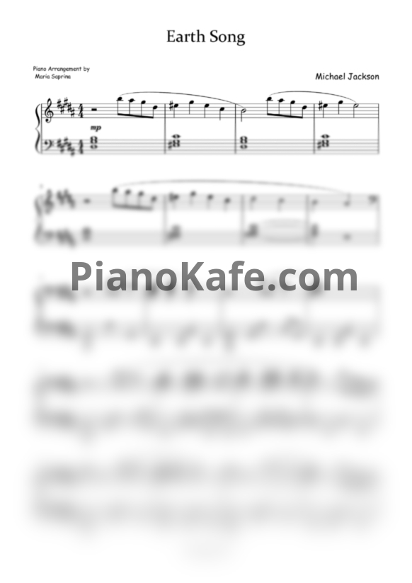 Ноты Michael Jackson - Earth song (SaprinaPiano cover) - PianoKafe.com