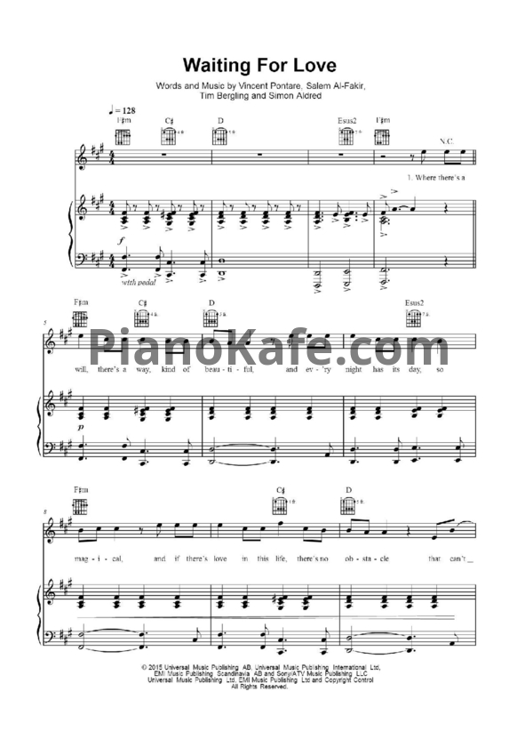 Ноты Avicii - Waiting for love (Версия 2) - PianoKafe.com