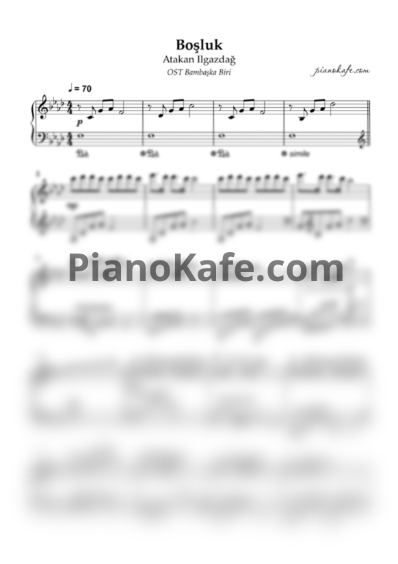 Ноты Atakan Ilgazdag - Boşluk (Piano cover) - PianoKafe.com