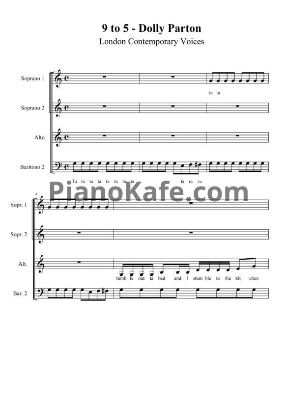 Ноты London Contemporary Voices - 9 to 5 (Переложение для хора песни Dolly Parton) - PianoKafe.com