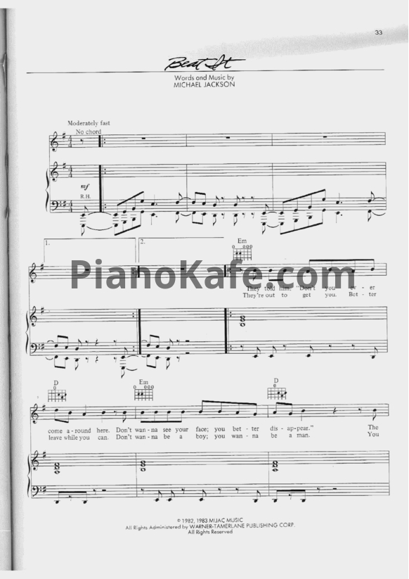 Ноты Michael Jackson - Beat it - PianoKafe.com