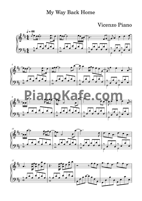 Ноты Vicenzo Piano - My way back home - PianoKafe.com