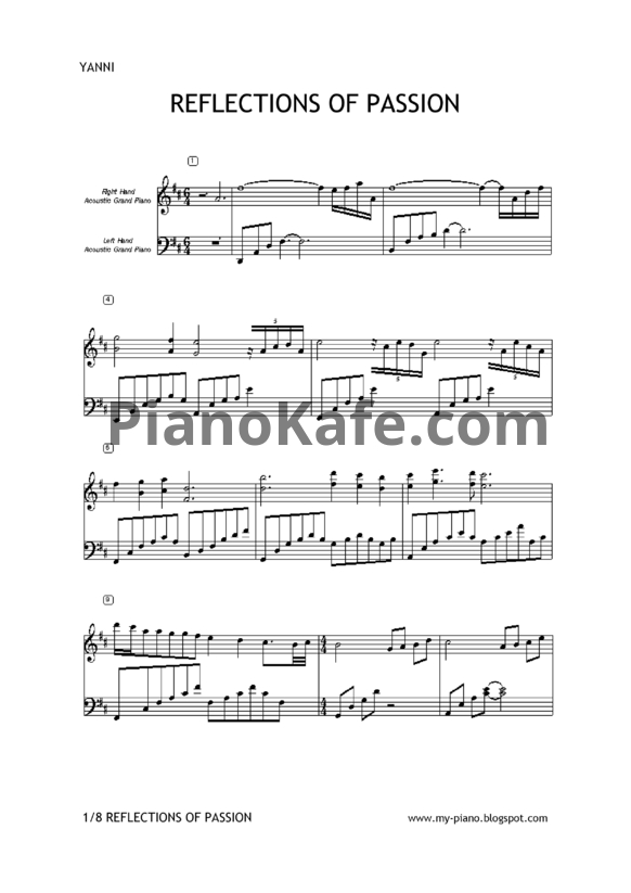 Ноты Yanni - Reflections of passion - PianoKafe.com