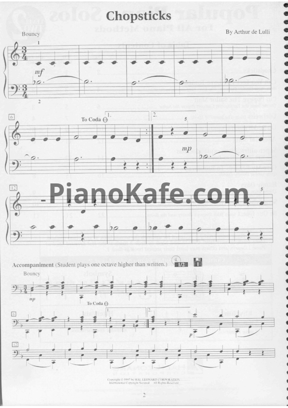 Ноты Arthur De Lulli - Chopsticks - PianoKafe.com