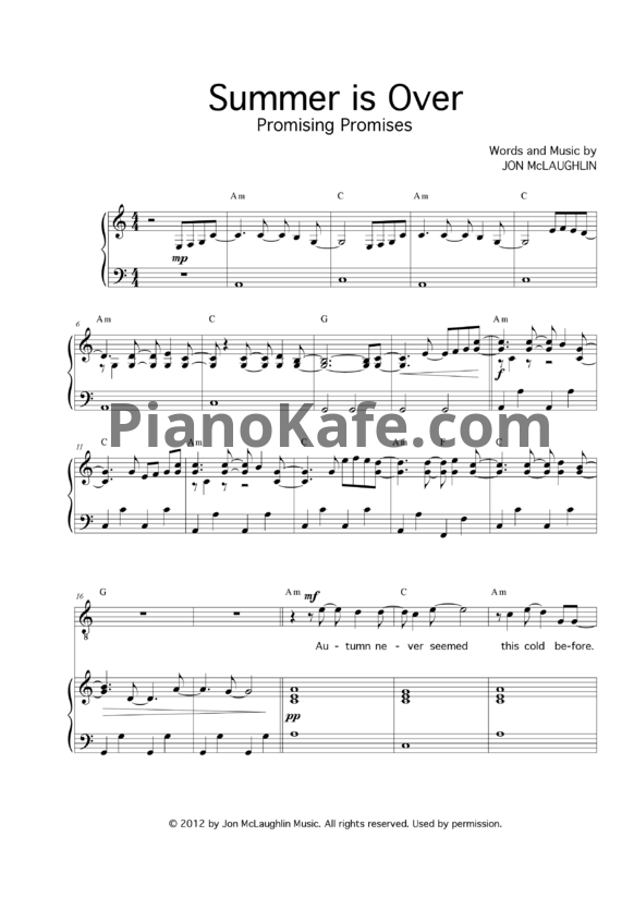 Ноты Jon McLaughlin feat. Sara Bareilles - Summer is over - PianoKafe.com